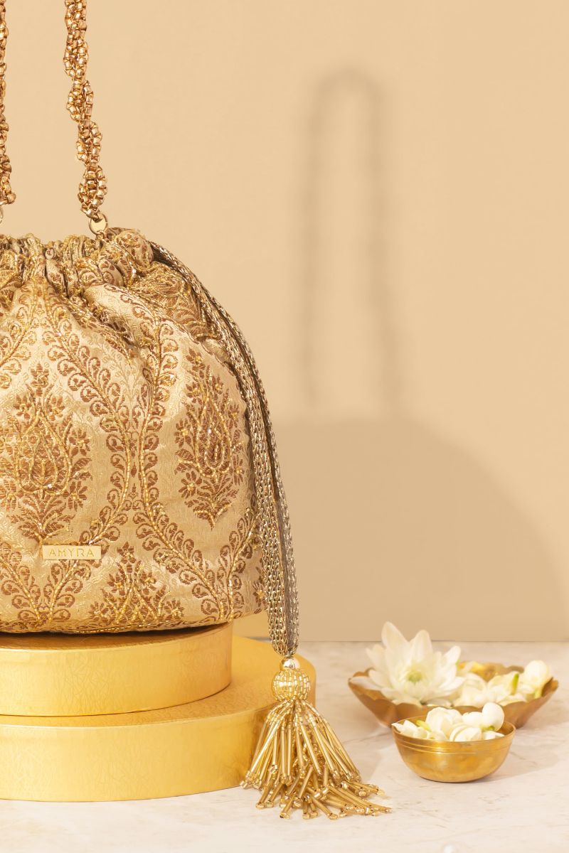 VIHA EMBROIDERED BROCADE BUCKET BAG