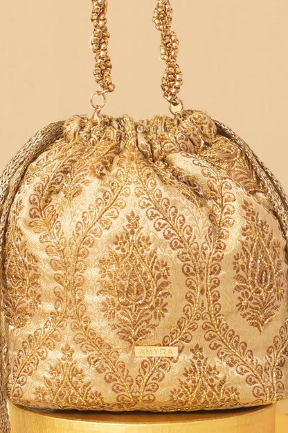 VIHA EMBROIDERED BROCADE BUCKET BAG