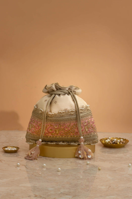 ZIRA EMBROIDERED POTLI - BEIGE