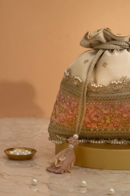 ZIRA EMBROIDERED POTLI - BEIGE