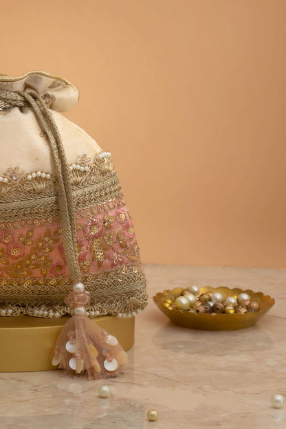 ZIRA EMBROIDERED POTLI - BEIGE