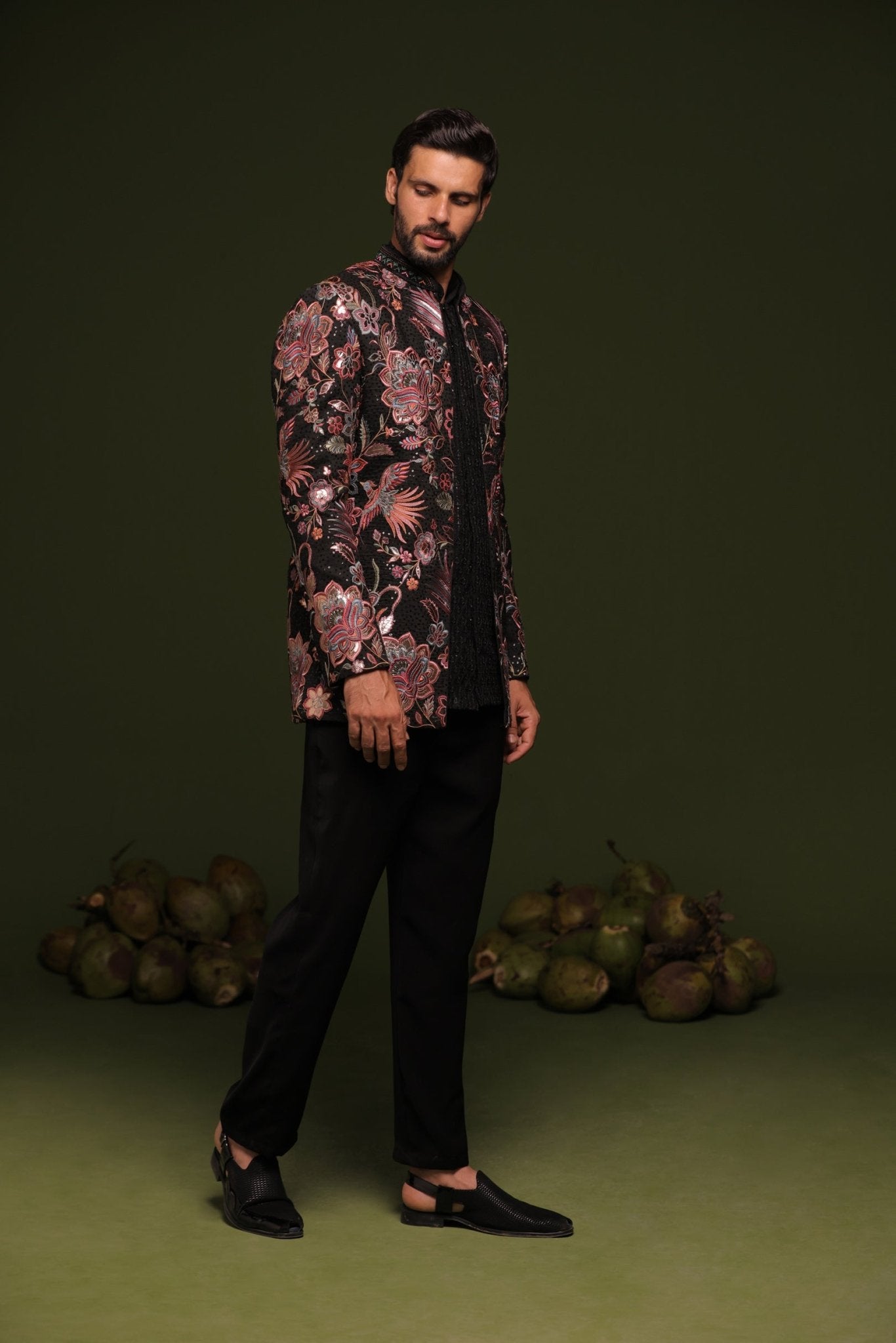 AGAM MULTI JODHPURI SET WITH SHORT SHIRT PANT - White Maison de Couture