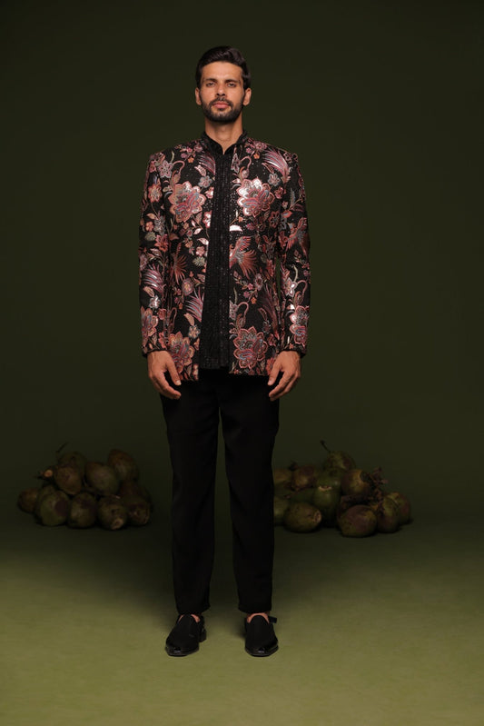AGAM MULTI JODHPURI SET WITH SHORT SHIRT PANT - White Maison de Couture