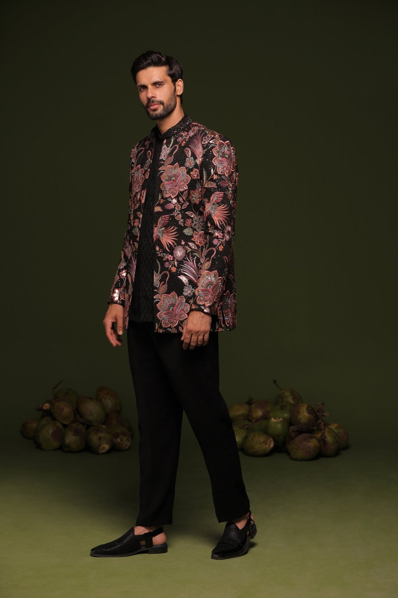 AGAM MULTI JODHPURI SET WITH SHORT SHIRT PANT - White Maison de Couture
