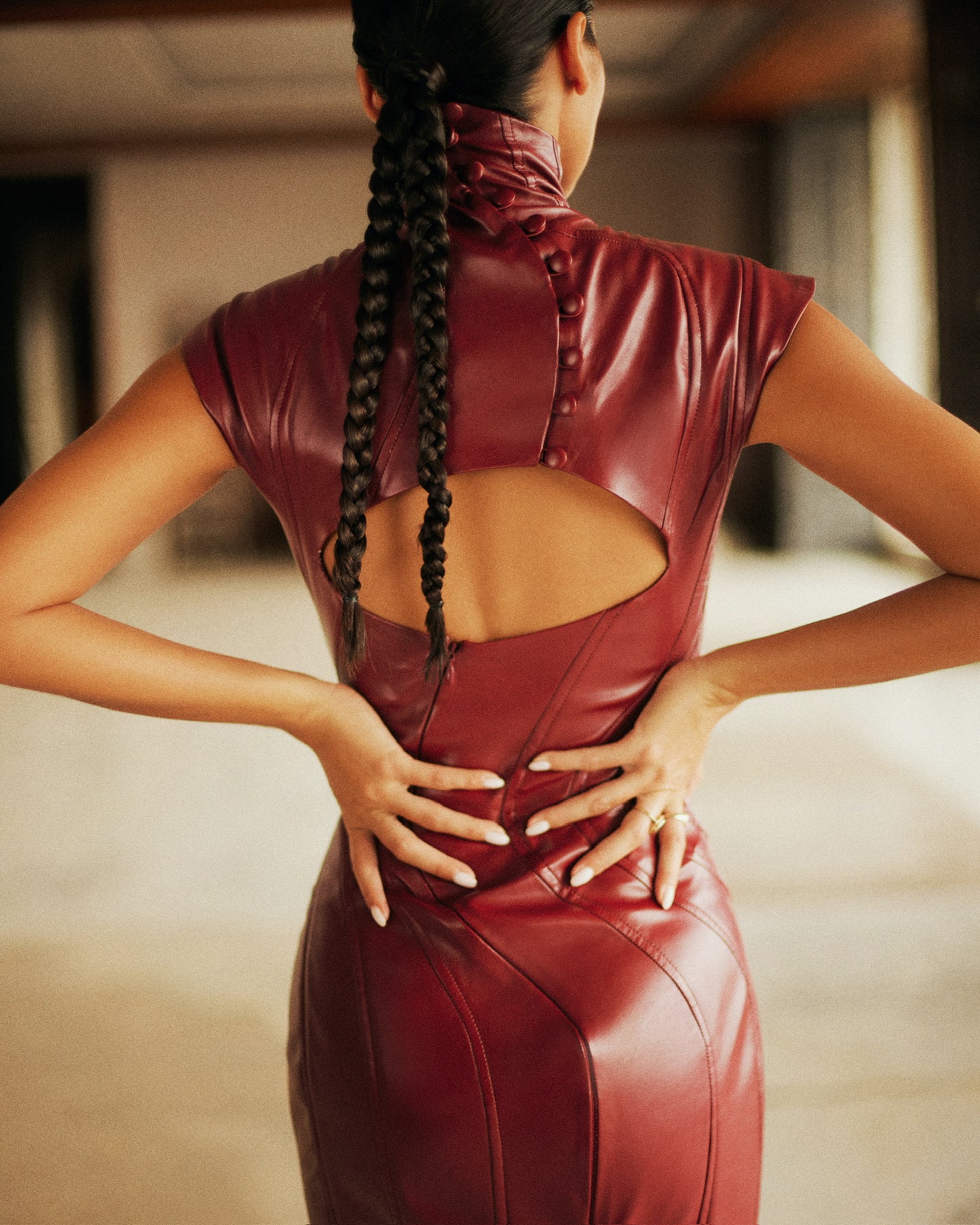 BORDEAUX LEATHER DRESS