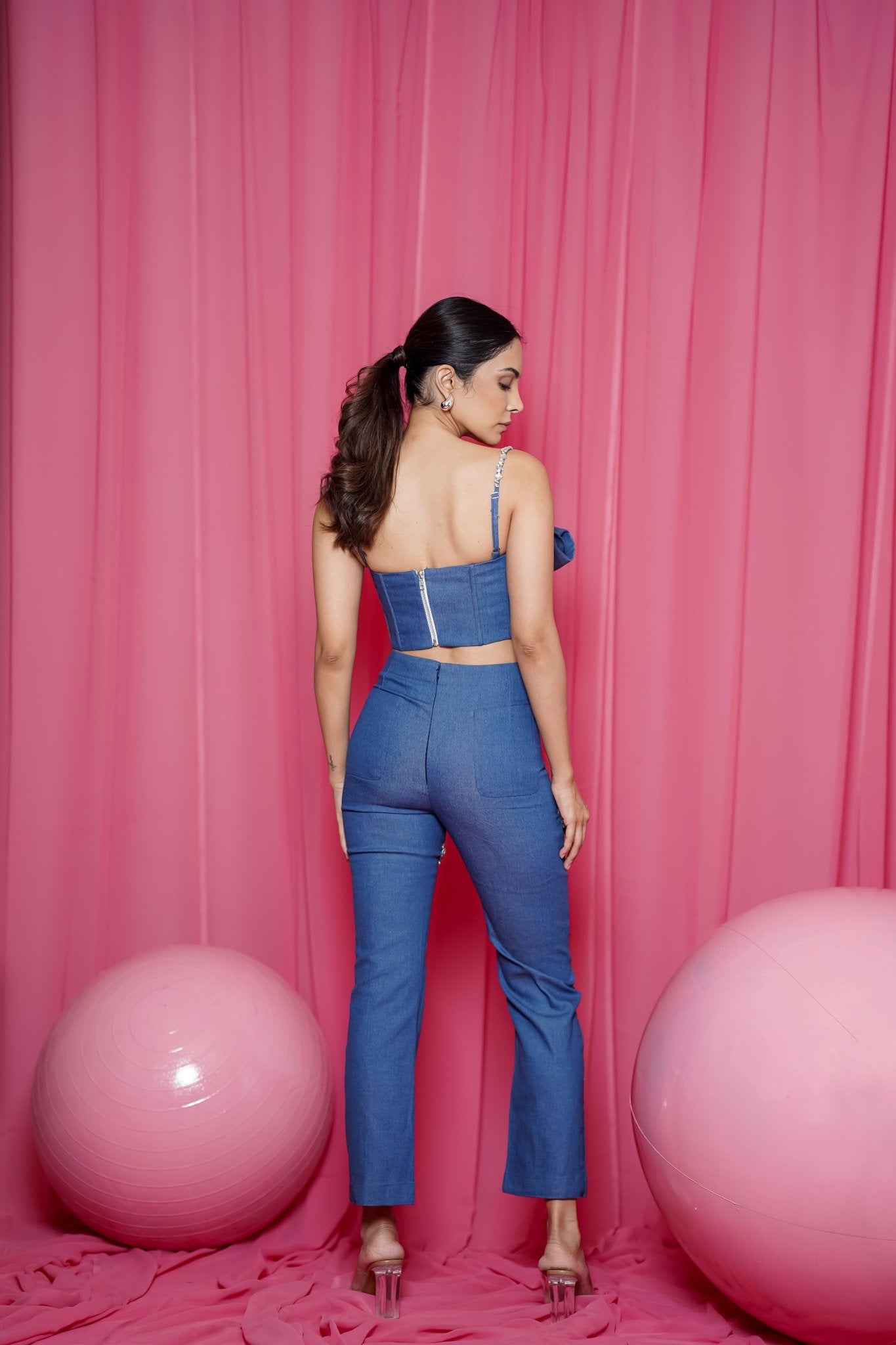 ARIETTA CRYSTAL CUT DENIM COORD - White Maison de Couture