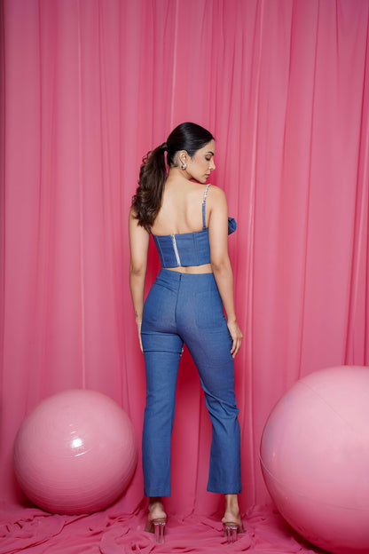 ARIETTA CRYSTAL CUT DENIM COORD - White Maison de Couture