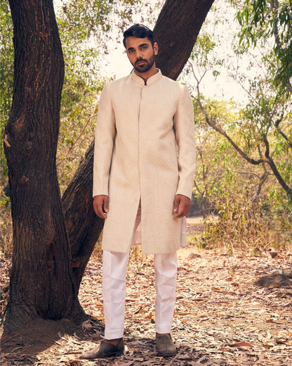 ART DECO SHERWANI SET - White Maison de Couture