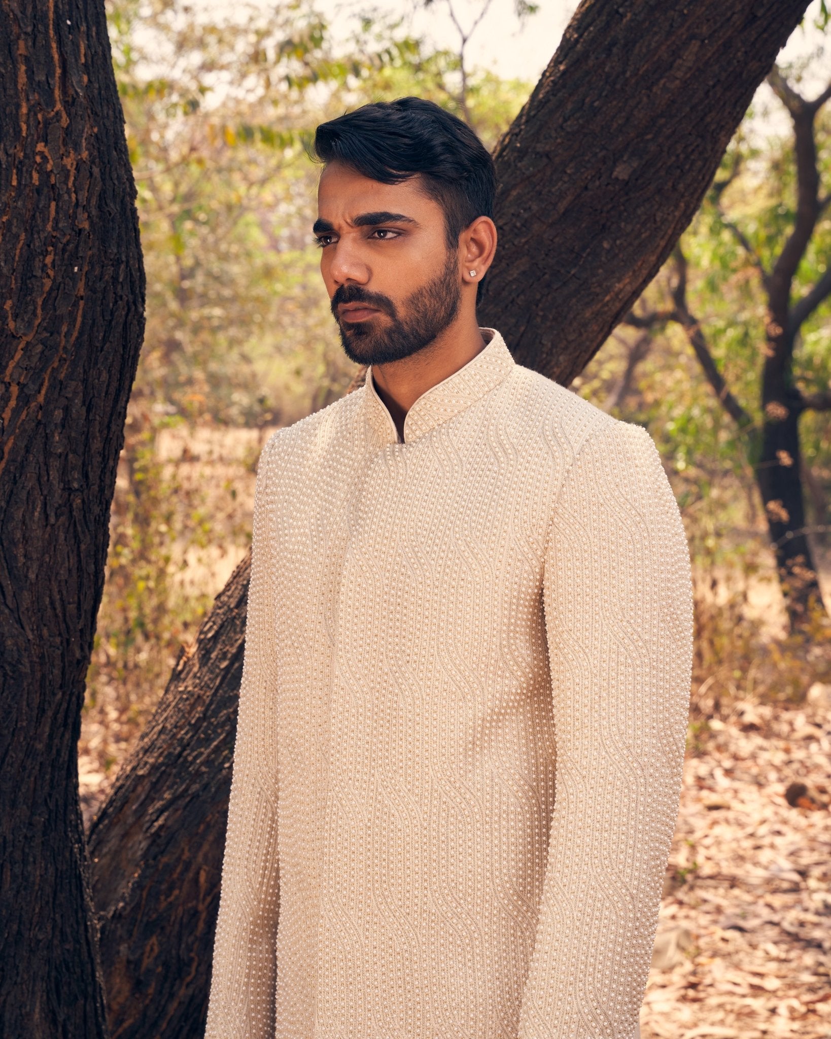 ART DECO SHERWANI SET - White Maison de Couture