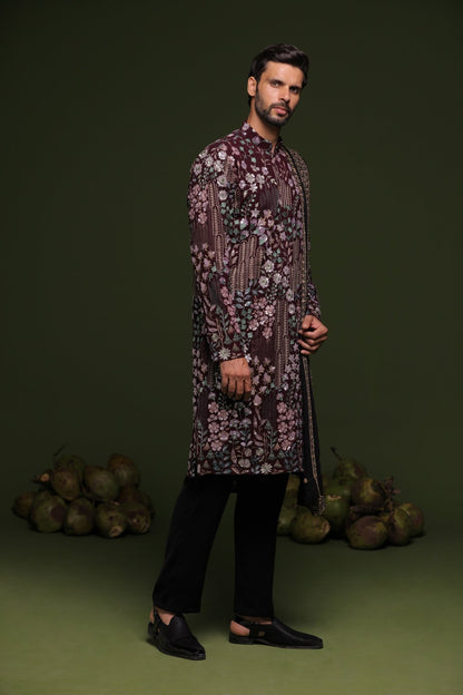 ASHOK BLACK KURTA SET WITH TROUSER AND DUPATTA - White Maison de Couture