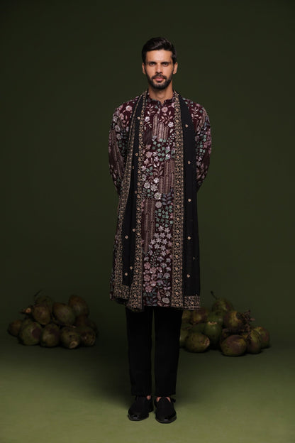 ASHOK BLACK KURTA SET WITH TROUSER AND DUPATTA - White Maison de Couture