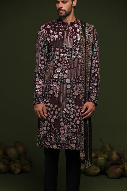 ASHOK BLACK KURTA SET WITH TROUSER AND DUPATTA - White Maison de Couture