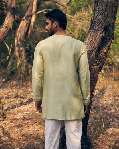 ASYMMETRIC FLORAL KURTA SET - White Maison de Couture