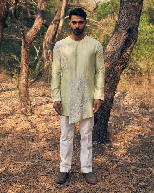 ASYMMETRIC FLORAL KURTA SET - White Maison de Couture