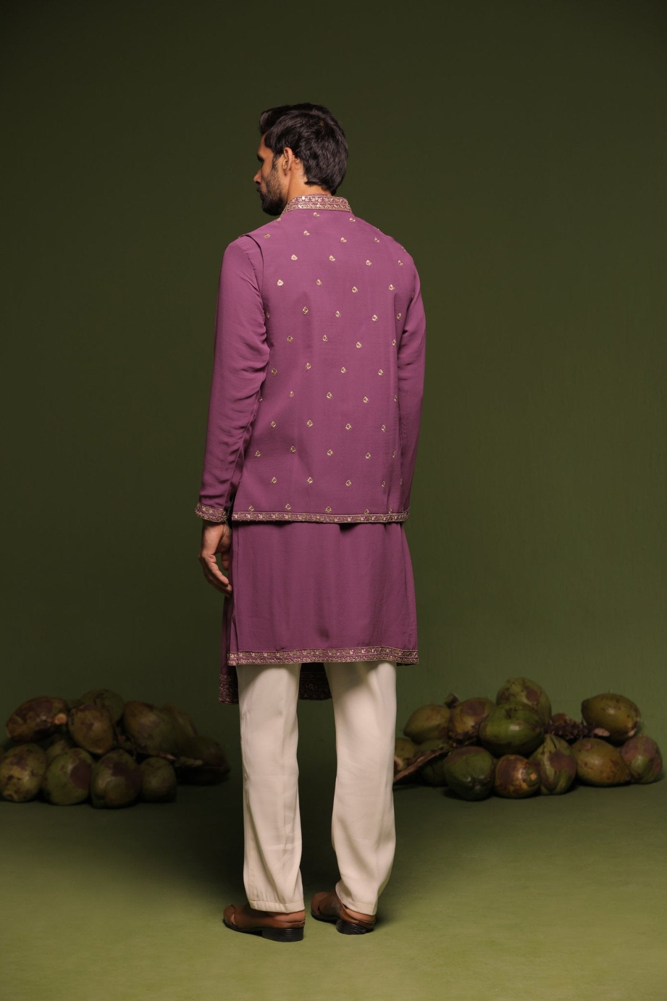 AVYAY PURPLE JACKET KURTA SET WITH TROUSER AND DUPATTA - White Maison de Couture