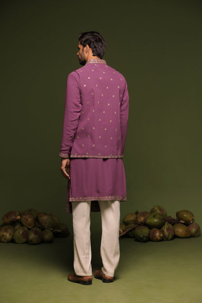 AVYAY PURPLE JACKET KURTA SET WITH TROUSER AND DUPATTA - White Maison de Couture