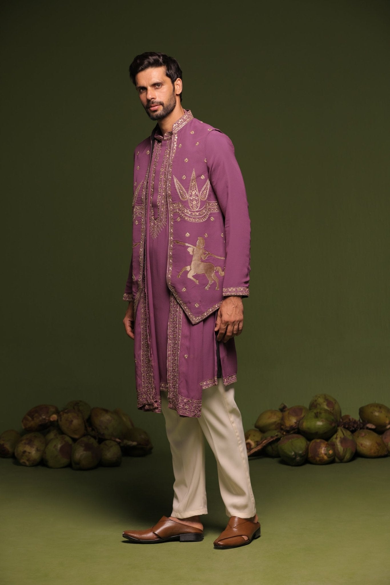 AVYAY PURPLE JACKET KURTA SET WITH TROUSER AND DUPATTA - White Maison de Couture