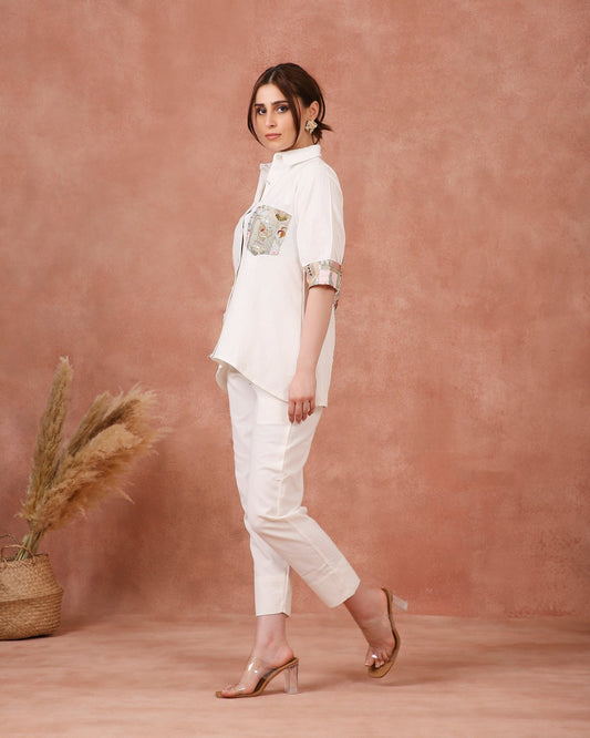 BACK PANEL CORD - SET ON LINEN - White Maison de Couture