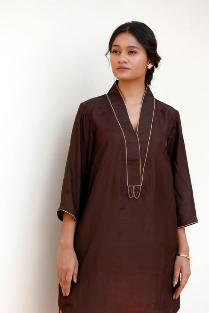 BROWN & ORANGE KURTA SET - White Maison de Couture