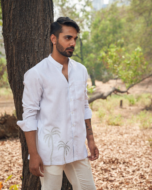 COCONUT TREE LINEN SHIRT - White Maison de Couture