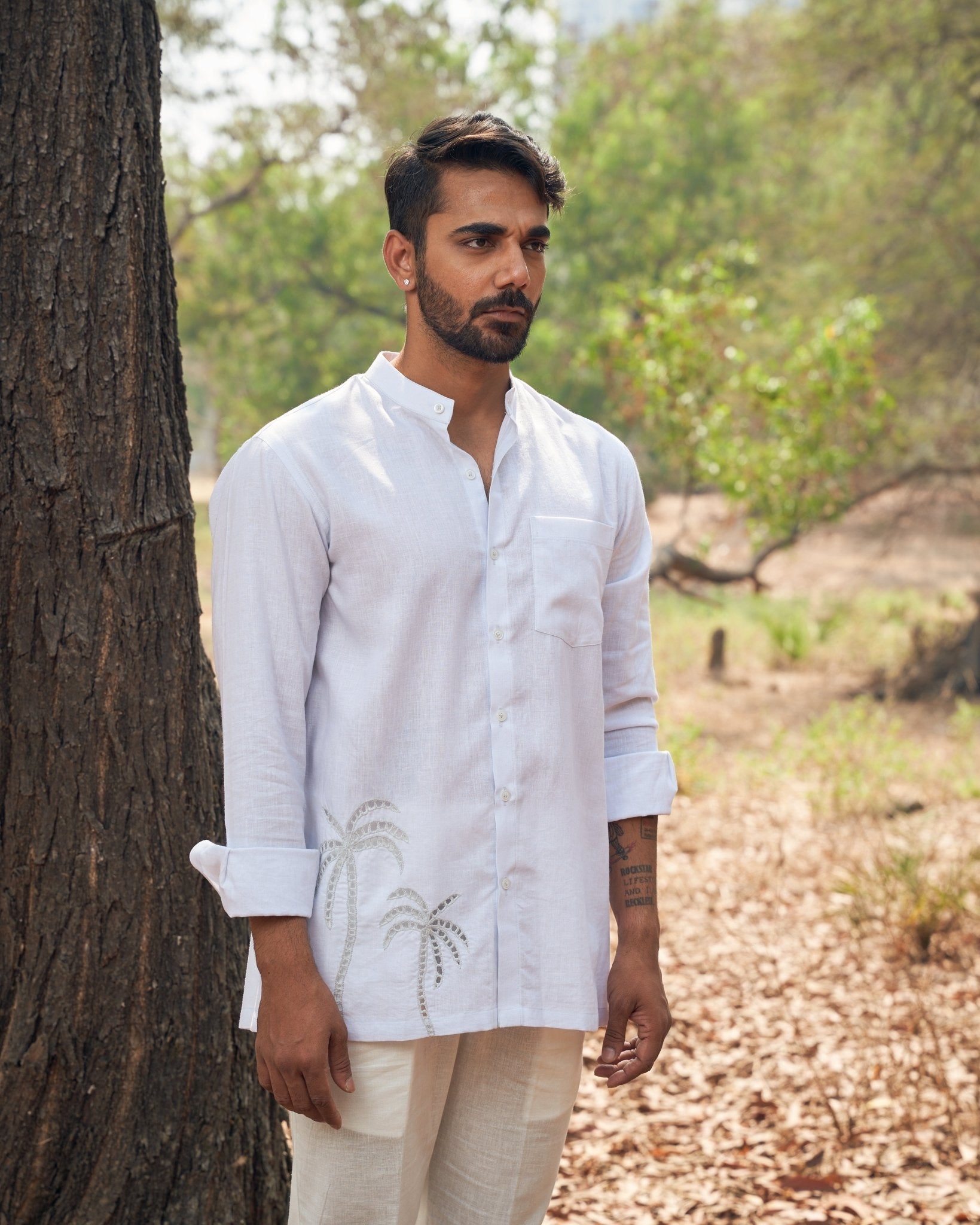 COCONUT TREE LINEN SHIRT - White Maison de Couture