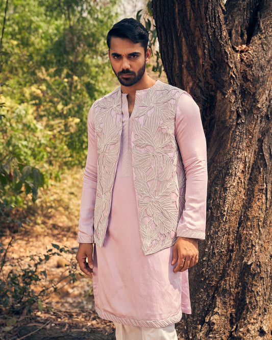 CUTWORK KURTA BANDI SET - White Maison de Couture
