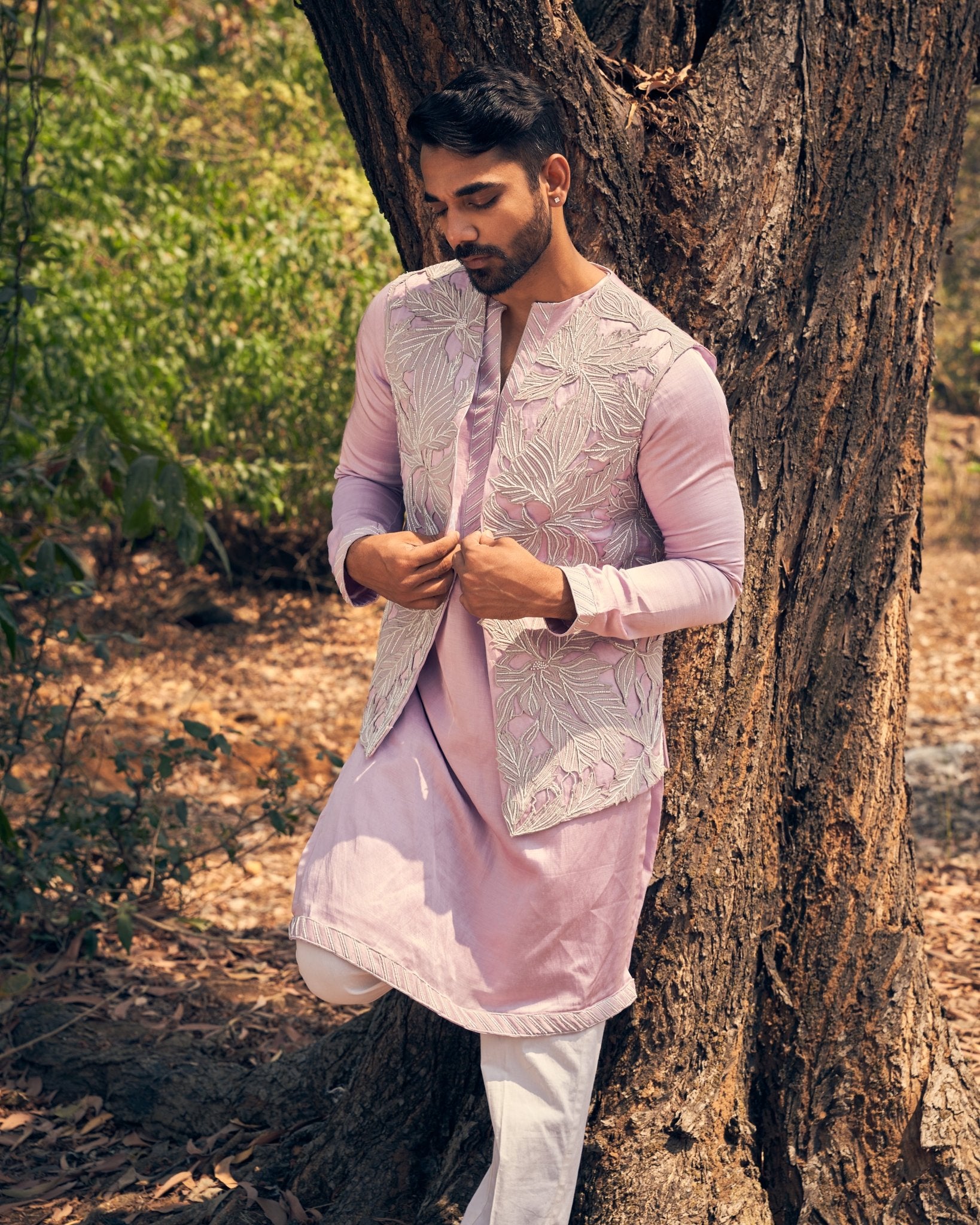 CUTWORK KURTA BANDI SET - White Maison de Couture