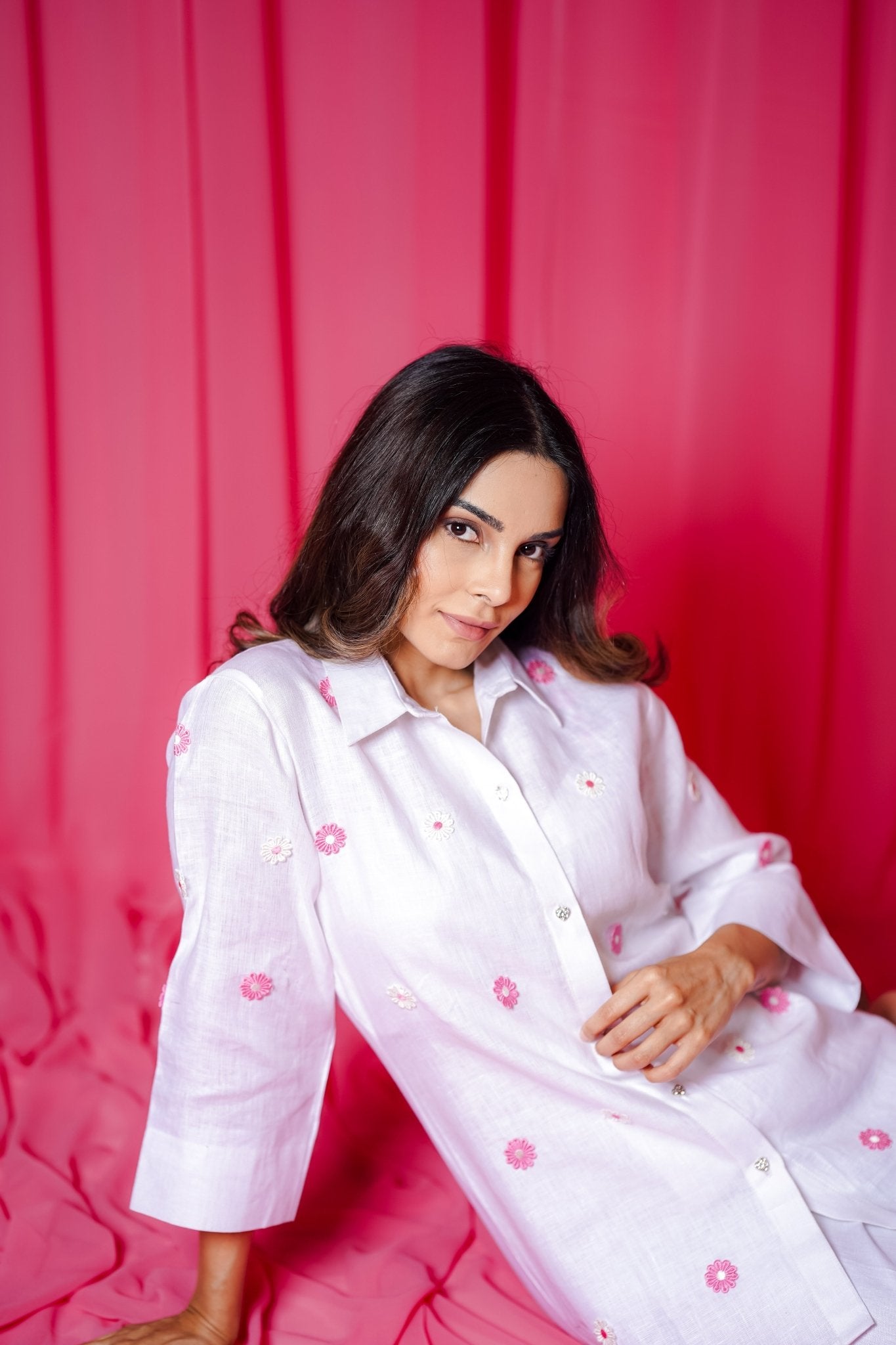 DAHLIA COORD PANT AND SHIRT SET - White Maison de Couture