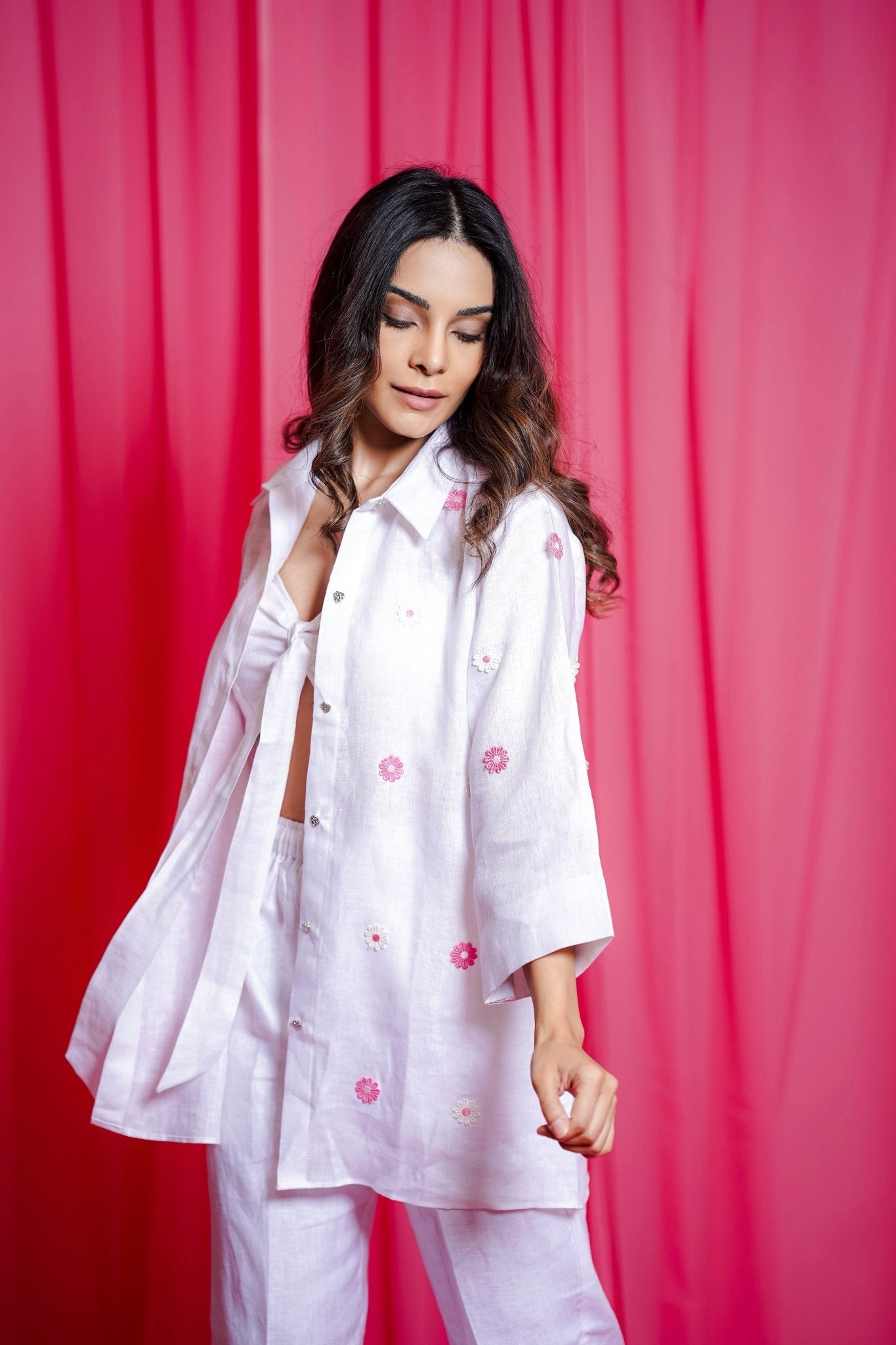 DAHLIA COORD PANT AND SHIRT WITH BUSTIER SET - White Maison de Couture