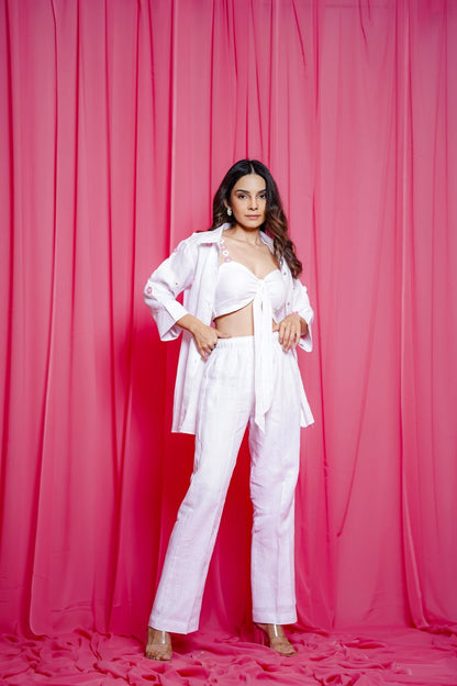 DAHLIA COORD PANT AND SHIRT WITH BUSTIER SET - White Maison de Couture