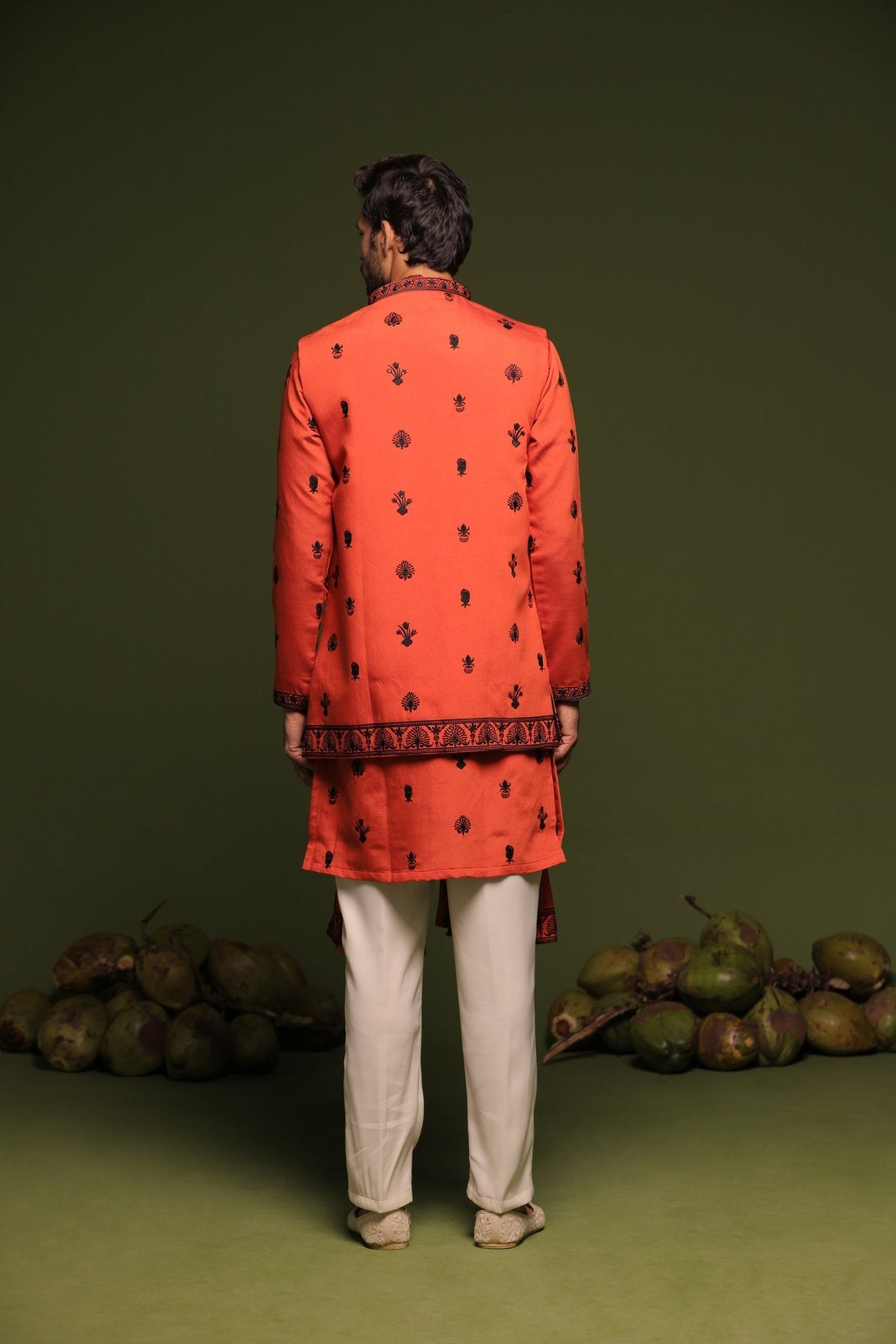DHEERAJ RUST ORANGE JACKET KURTA SET WITH DUPATTA - White Maison de Couture