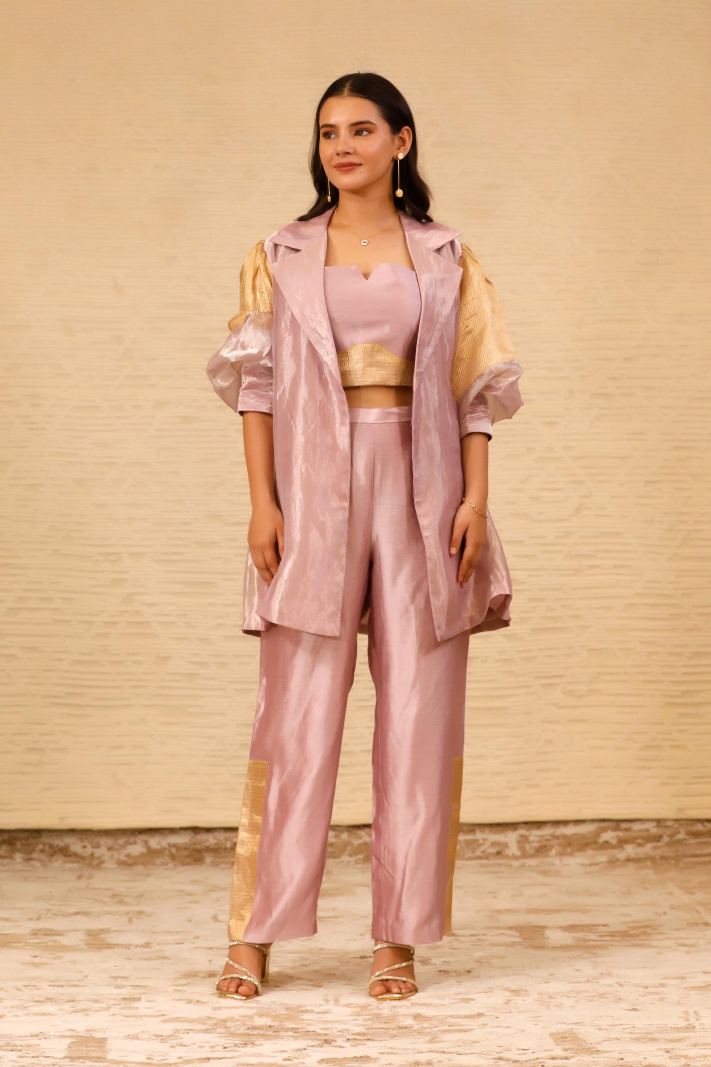 CHAMAK CROP BLOUSE AND TROUSER WITH COAT