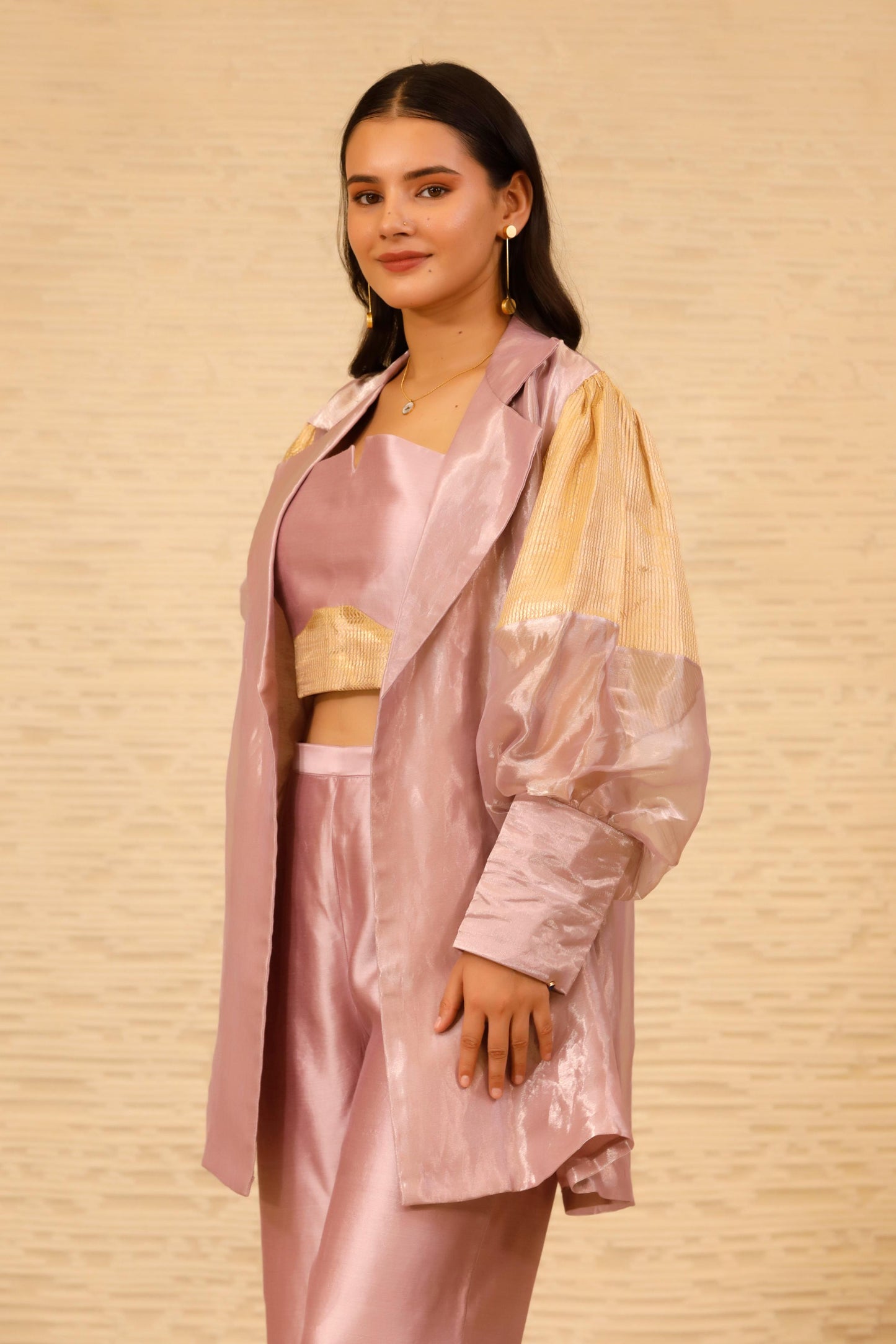 CHAMAK CROP BLOUSE AND TROUSER WITH COAT