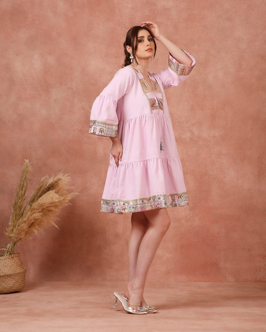 EMBROIDER FROCK ON LINEN - White Maison de Couture