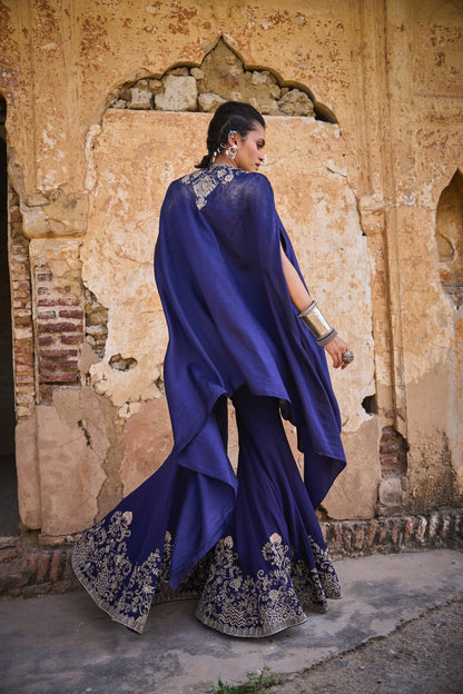 EMBROIDERED CAPE WITH SHARARA - White Maison de Couture