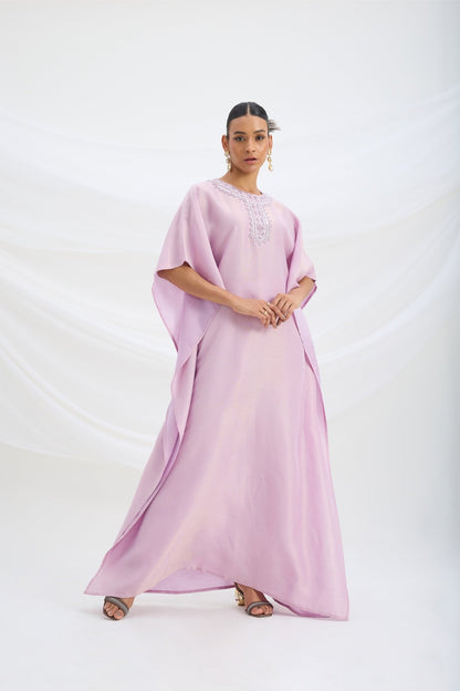 EMBROIDERED LILAC KAFTAN WITH BOTTOM - White Maison de Couture