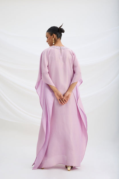 EMBROIDERED LILAC KAFTAN WITH BOTTOM - White Maison de Couture