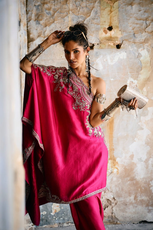 EMBROIDERED OFF SHOULDER CAPE WITH WRAP SKIRT - White Maison de Couture