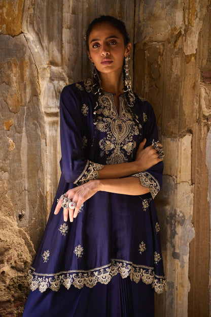 EMBROIDERED TUINC WITH DUPATTA AND COWL SKIRT - White Maison de Couture