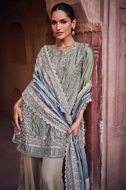 EMBROIDERED TUINC WITH SHARARA - White Maison de Couture