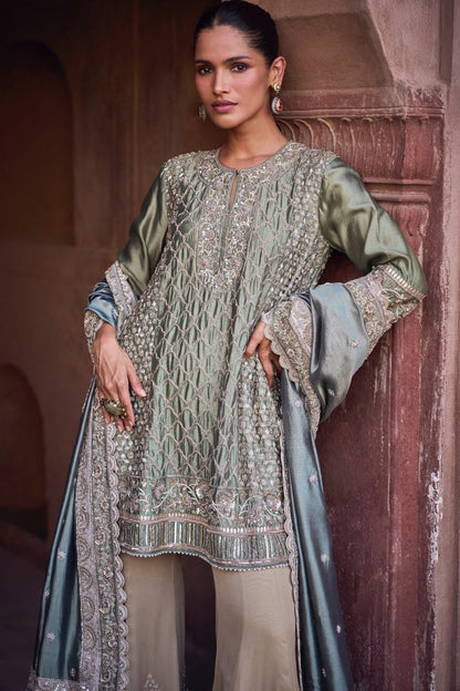 EMBROIDERED TUINC WITH SHARARA - White Maison de Couture