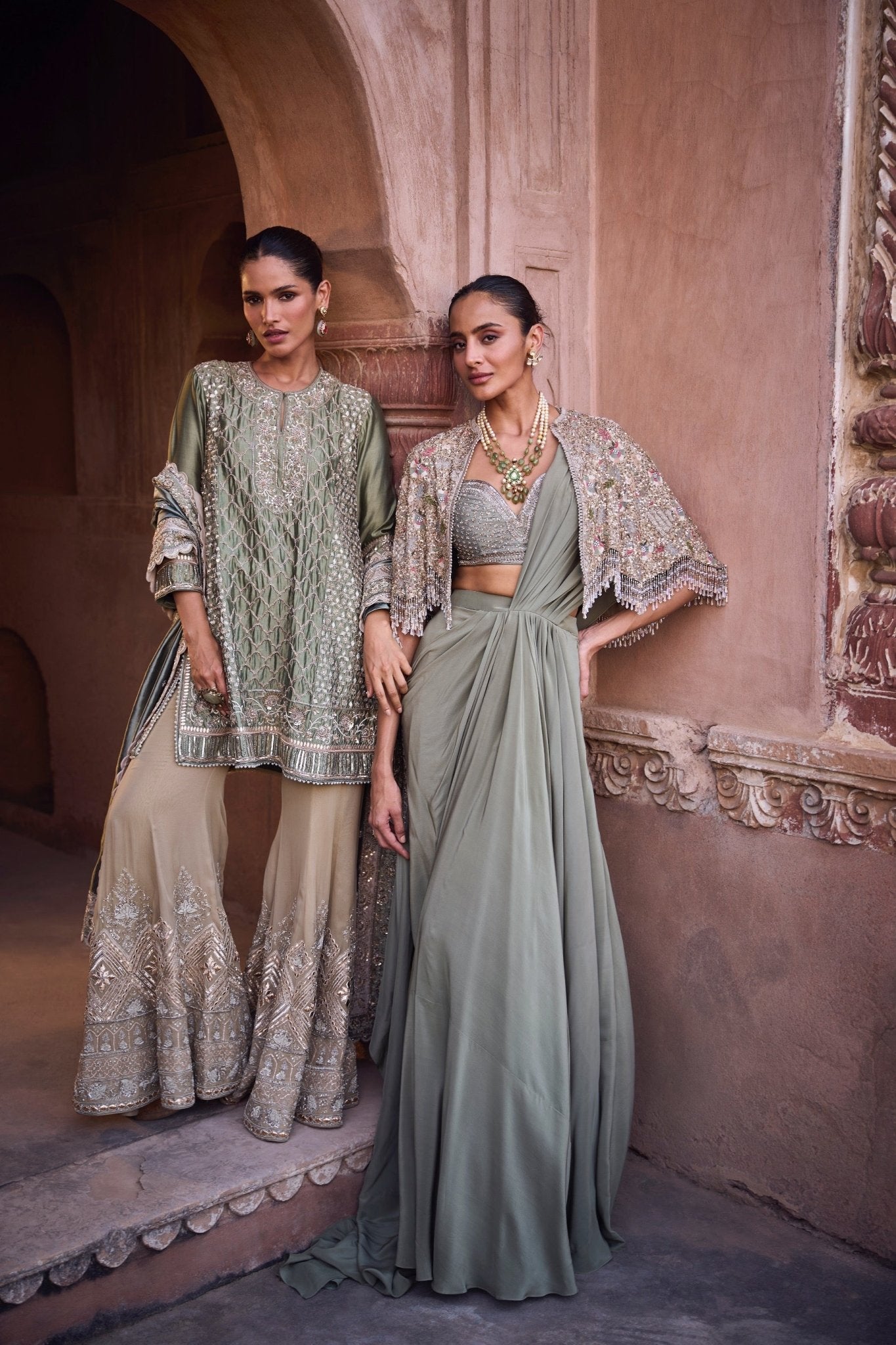 EMBROIDERED TUINC WITH SHARARA - White Maison de Couture