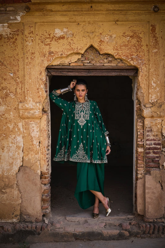 EMBROIDERED TUNIC WITH WRAP SKIRT - White Maison de Couture