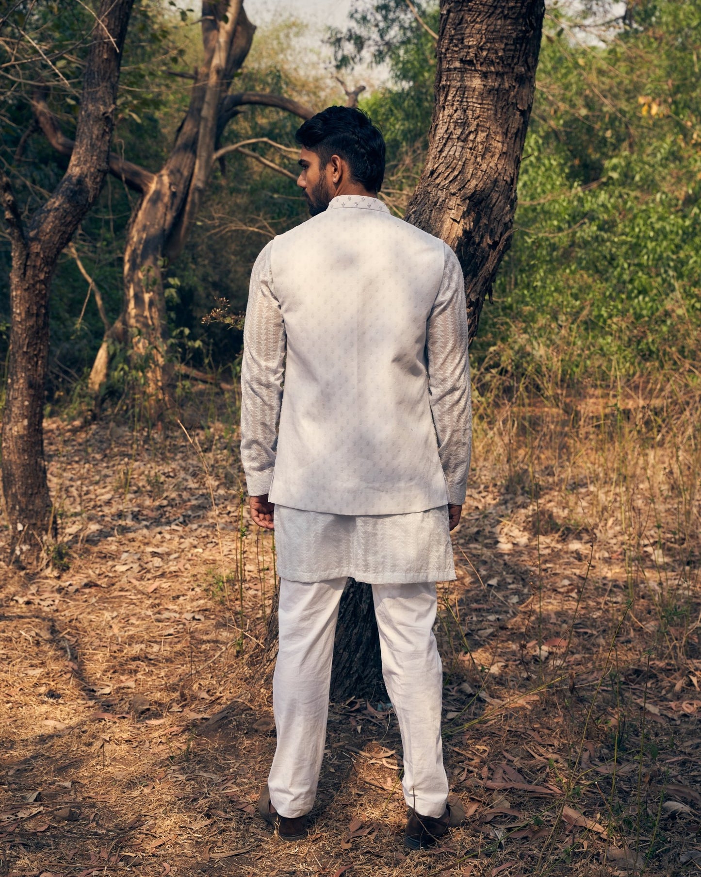 FRENCH KNOT KURTA BANDI SET - White Maison de Couture