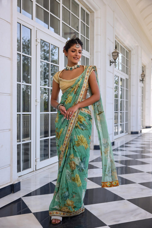 FRIDA DRAPED SAREE SET - White Maison de Couture