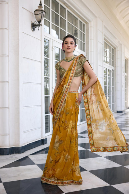 FRIDA DRAPED SAREE SET - White Maison de Couture