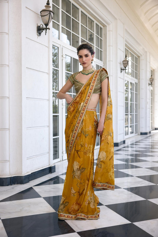 FRIDA DRAPED SAREE SET - White Maison de Couture