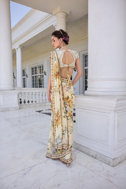 FRIDA DRAPED SAREE SET - White Maison de Couture
