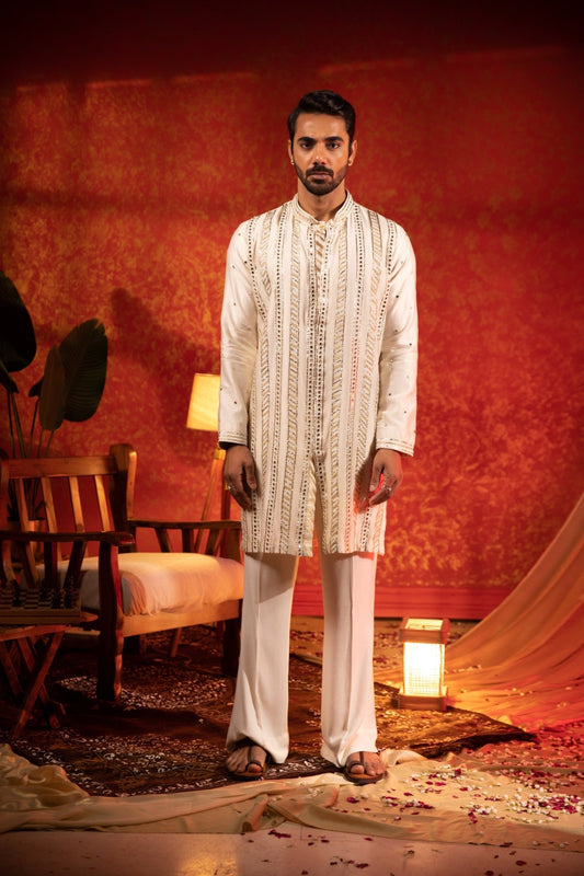 GOTA MIRROR PANEL KURTA SET - White Maison de Couture