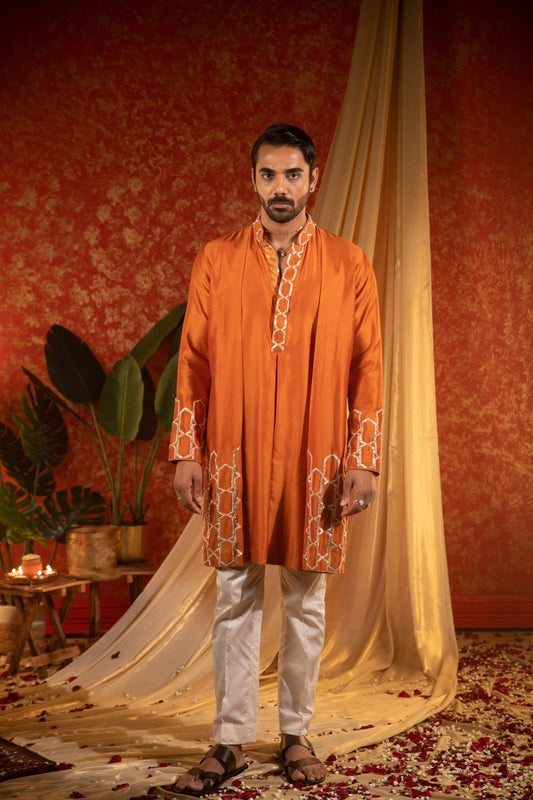 HONEYCOMB MOCK KURTA SET - White Maison de Couture